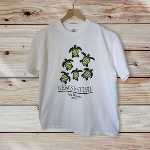 Vintage Yazbek Shirt Mens XL White Turtle Graphic Isla Mujeres Mexico Travel
